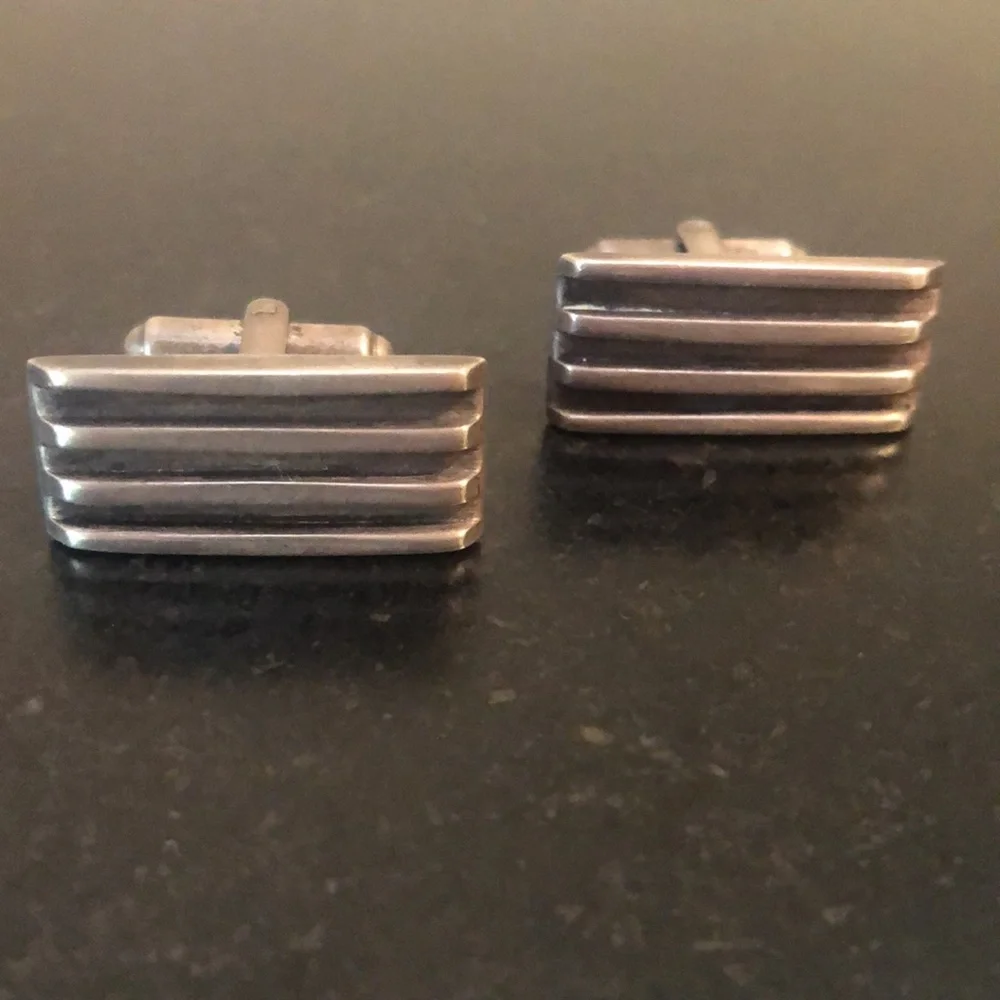 Mid Century Modern Minimalist Industrial Geometric Cuff Links Sterling- Vintage